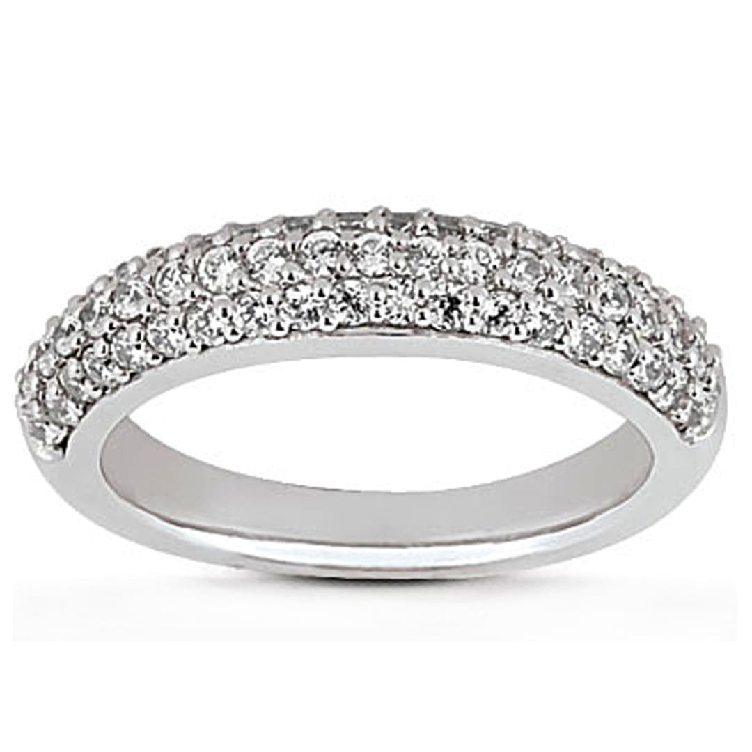 14k White Gold Triple Multi-Row Micro- Pave Diamond Wedding Ring Band | Richard Cannon