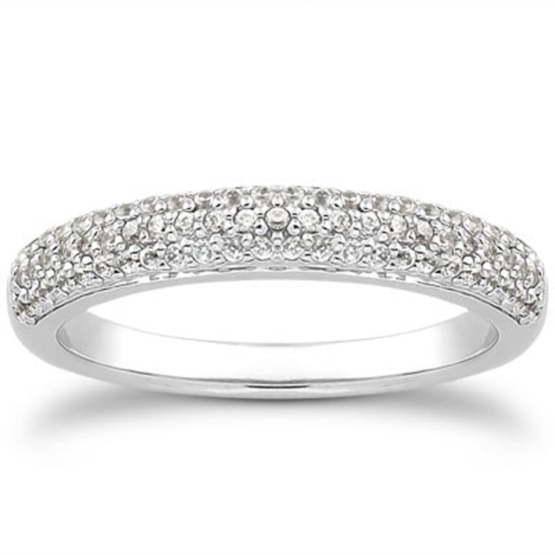 14k White Gold Triple Multi-Row Micro- Pave Diamond Wedding Ring Band | Richard Cannon