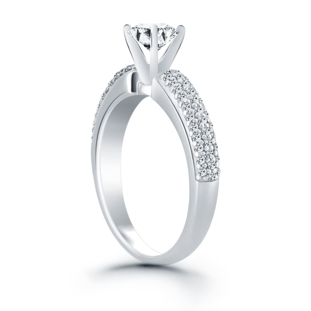 14k White Gold Triple Row Pave Diamond Engagement Ring | Richard Cannon Jewelry