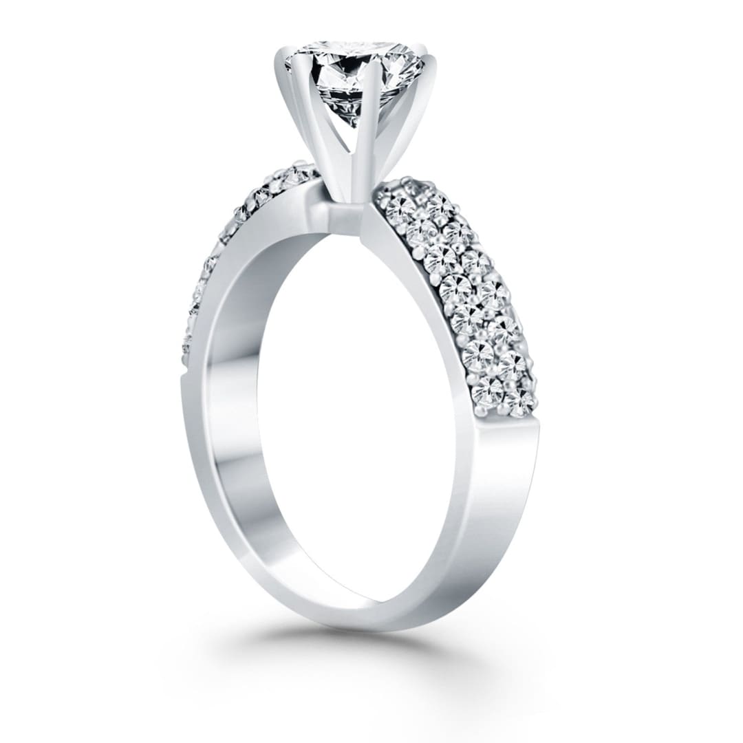 14k White Gold Triple Row Pave Diamond Engagement Ring | Richard Cannon Jewelry