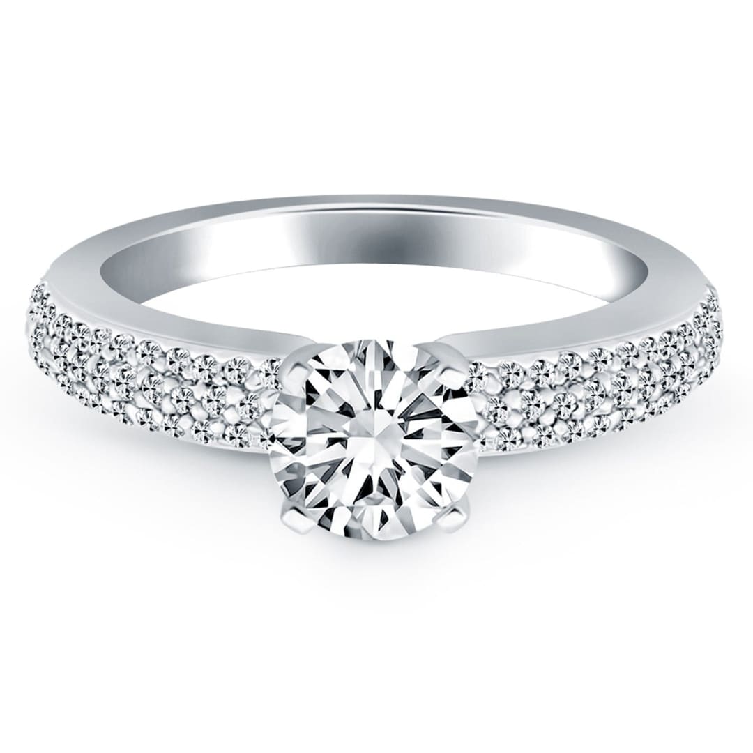 14k White Gold Triple Row Pave Diamond Engagement Ring | Richard Cannon Jewelry