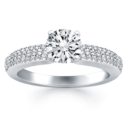 14k White Gold Triple Row Pave Diamond Engagement Ring | Richard Cannon Jewelry