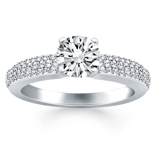 14k White Gold Triple Row Pave Diamond Engagement Ring | Richard Cannon Jewelry