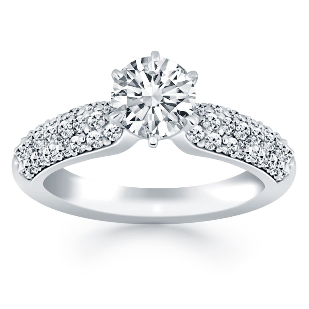 14k White Gold Triple Row Pave Diamond Engagement Ring | Richard Cannon Jewelry