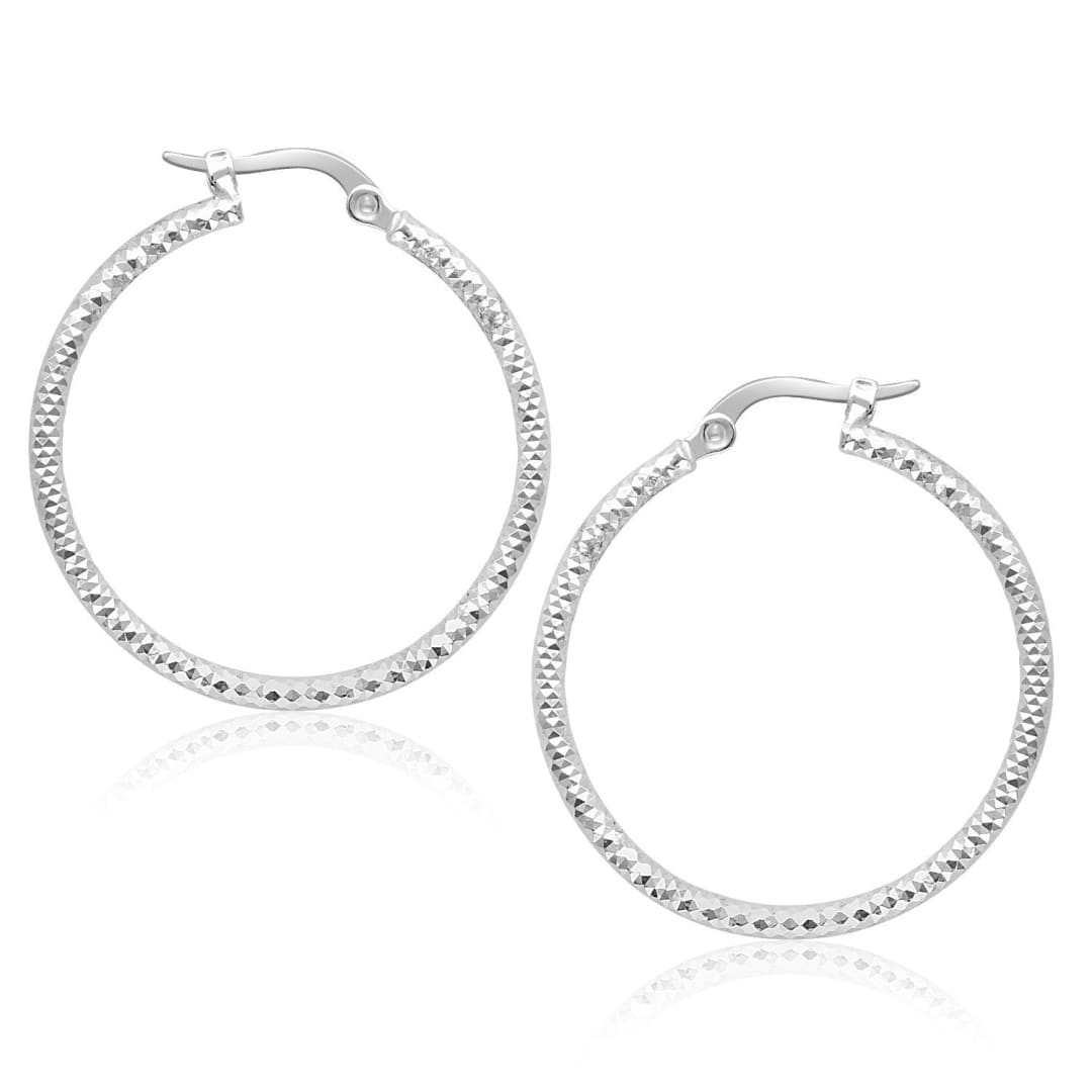 14k White Gold Tube Textured Round Hoop Earrings | Richard Cannon Jewelry