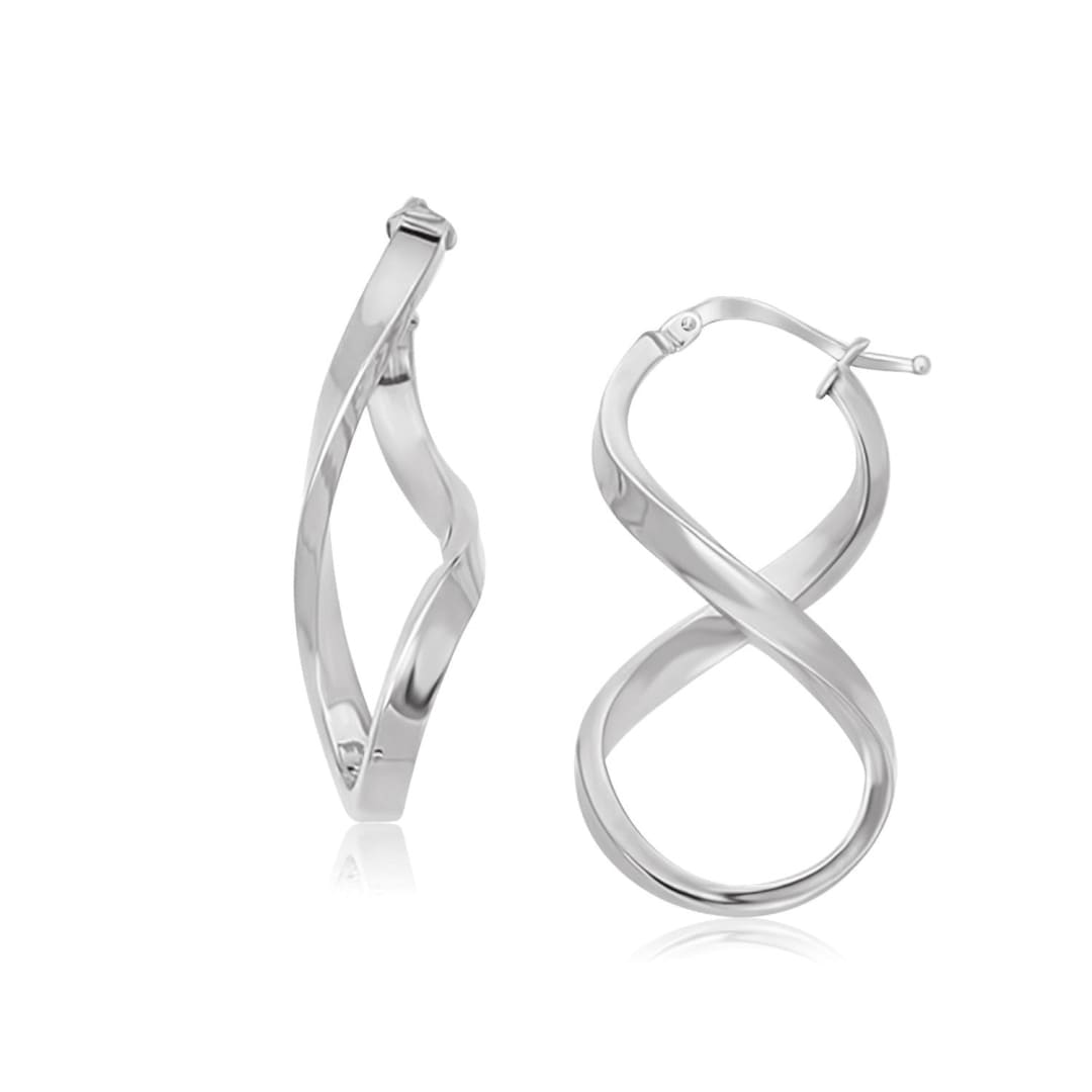 14k White Gold Twist Motif Polished Hoop Earrings | Richard Cannon Jewelry