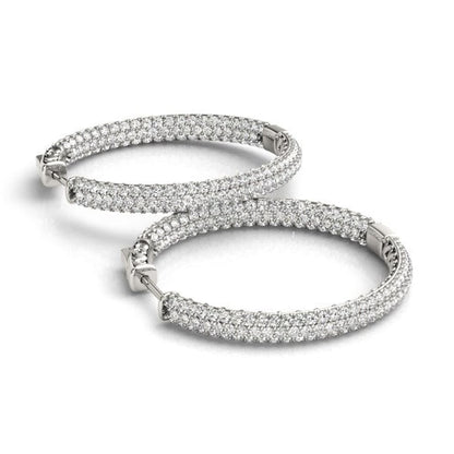 14k White Gold Two Row Pave Set Diamond Hoop Earrings (7 cttw) | Richard Cannon Jewelry