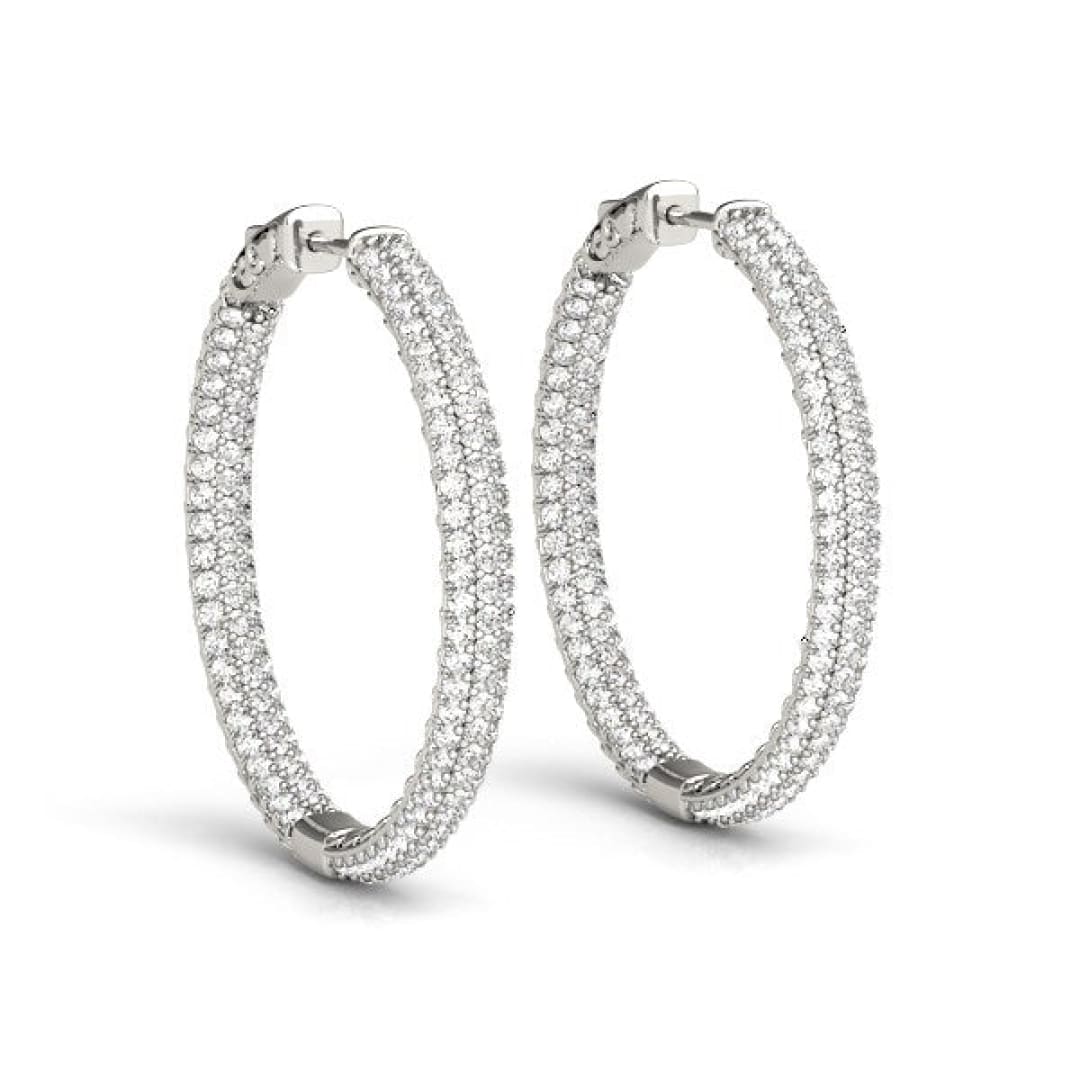 14k White Gold Two Row Pave Set Diamond Hoop Earrings (7 cttw) | Richard Cannon Jewelry