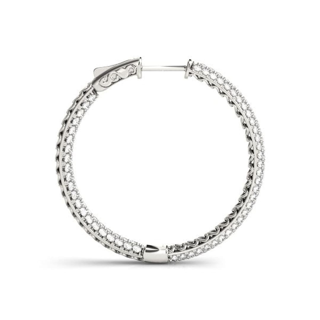 14k White Gold Two Row Pave Set Diamond Hoop Earrings (7 cttw) | Richard Cannon Jewelry