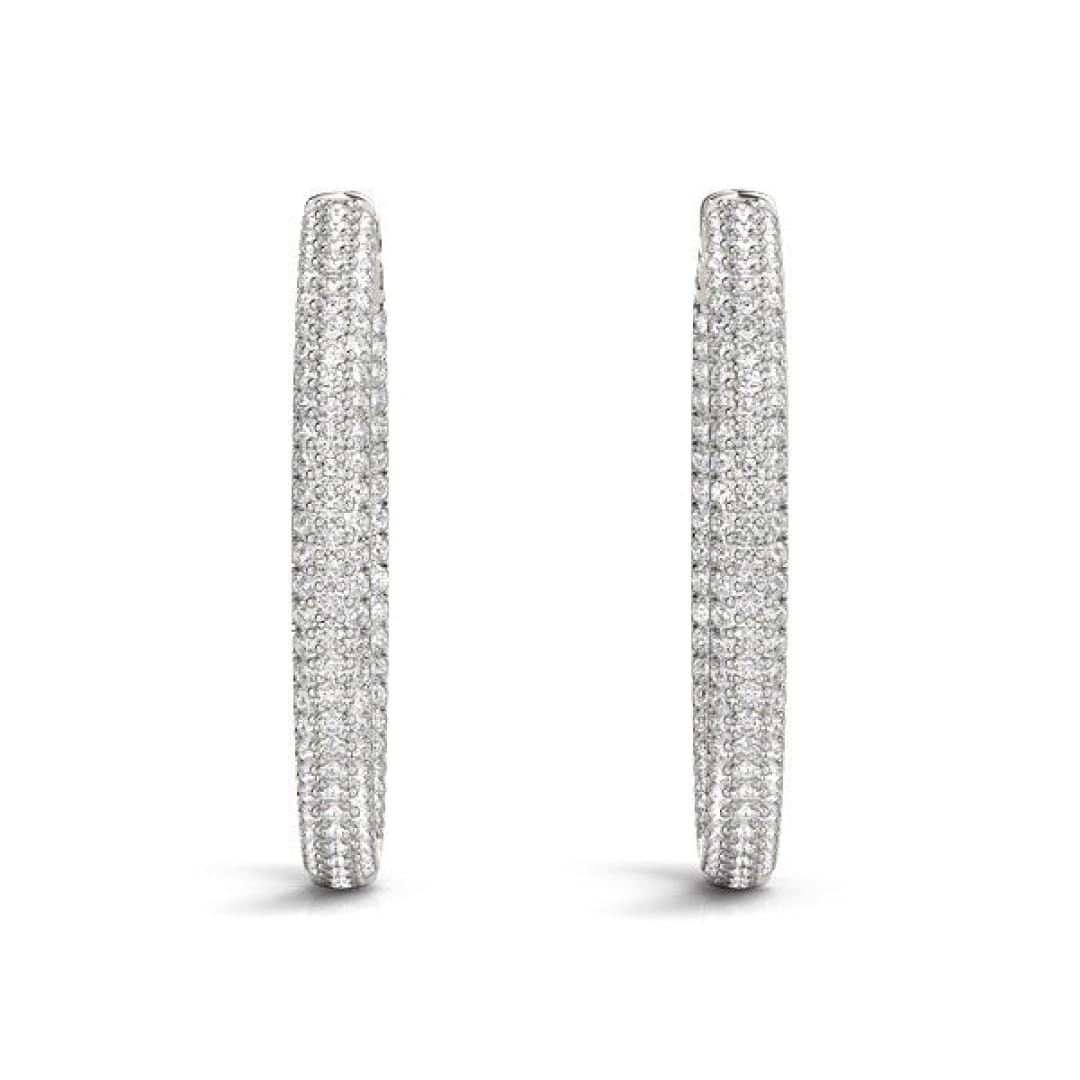 14k White Gold Two Row Pave Set Diamond Hoop Earrings (7 cttw) | Richard Cannon Jewelry