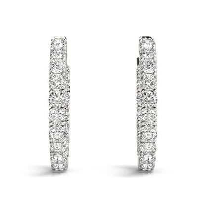 14k White Gold Two Sided Prong Set Diamond Hoop Earrings (3 1/2 cttw) | Richard Cannon
