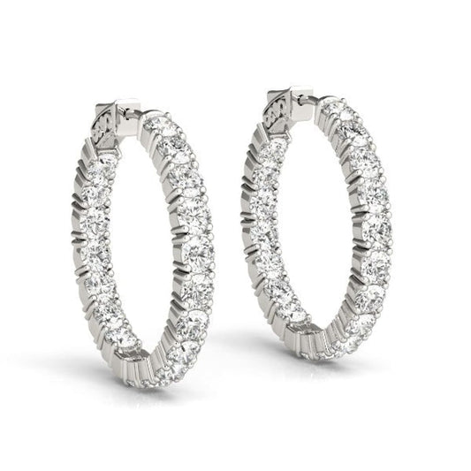 14k White Gold Two Sided Prong Set Diamond Hoop Earrings (3 1/2 cttw) | Richard Cannon