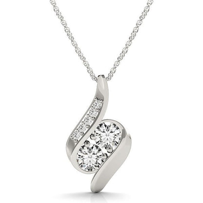 14k White Gold Two Stone Curved Style Diamond Pendant (3/4 cttw) | Richard Cannon Jewelry