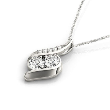 14k White Gold Two Stone Curved Style Diamond Pendant (3/4 cttw) | Richard Cannon Jewelry