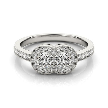 14k White Gold Two Stone Diamond Halo Ring (3/4 cttw) | Richard Cannon Jewelry