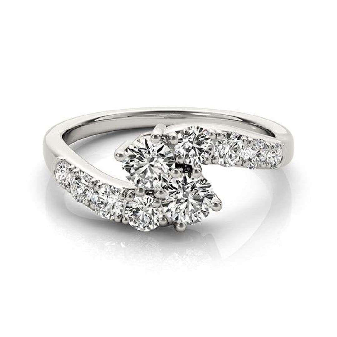 14k White Gold Two Stone Overlap Design Diamond Ring (1 cttw) | Richard Cannon Jewelry