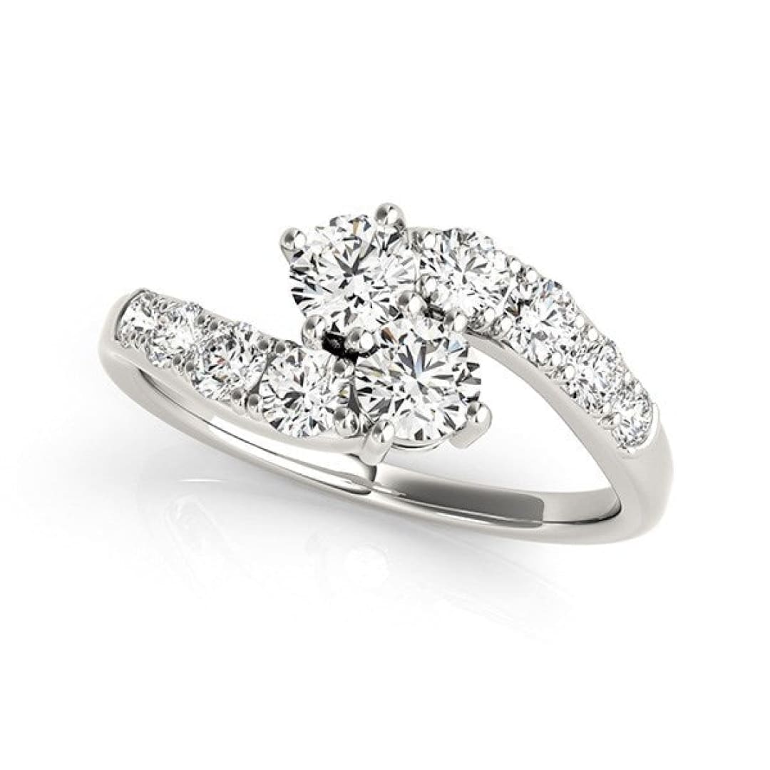 14k White Gold Two Stone Overlap Design Diamond Ring (1 cttw) | Richard Cannon Jewelry