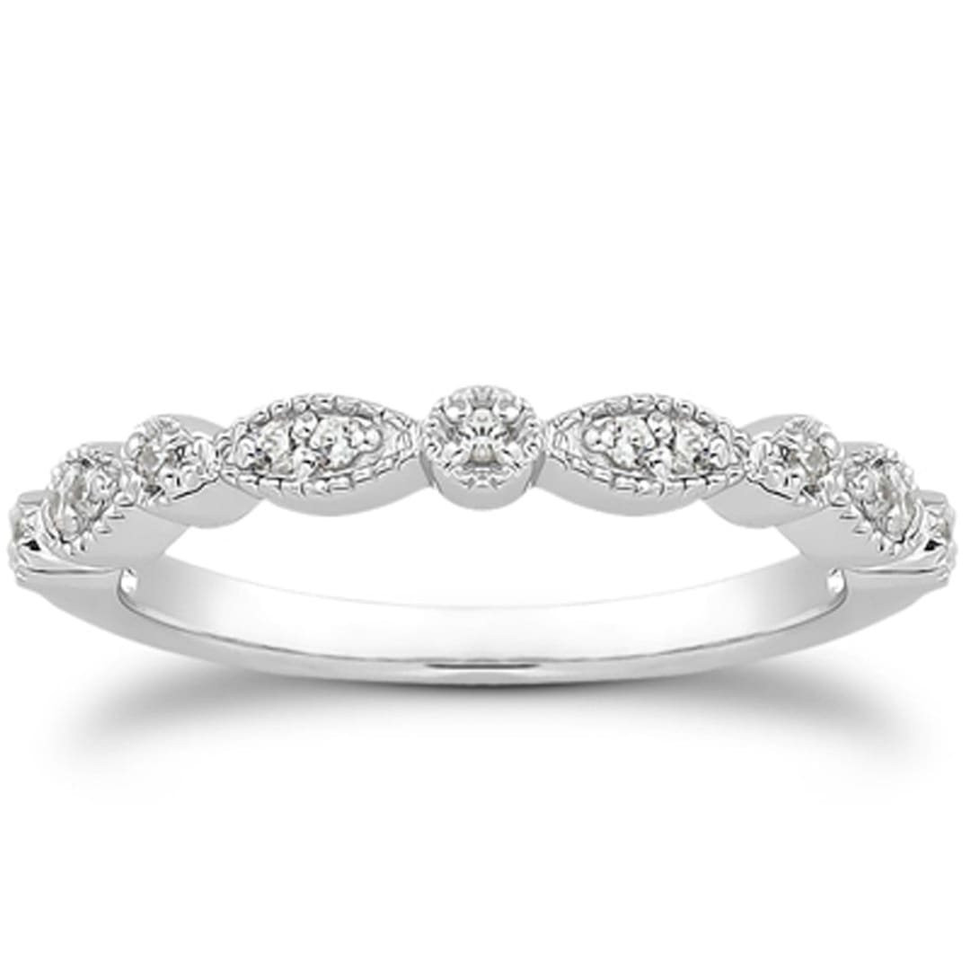 14k White Gold Vintage Look Fancy Pave Diamond Milgrain Wedding Ring Band | Richard