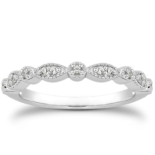 14k White Gold Vintage Look Fancy Pave Diamond Milgrain Wedding Ring Band | Richard