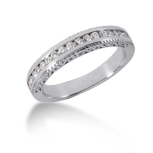 14k White Gold Vintage Style Engraved Diamond Channel Set Wedding Ring Band | Richard