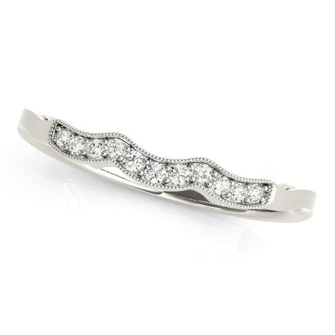 14k White Gold Wave Style Milgrained Diamond Wedding Ring (1/20 cttw) | Richard Cannon