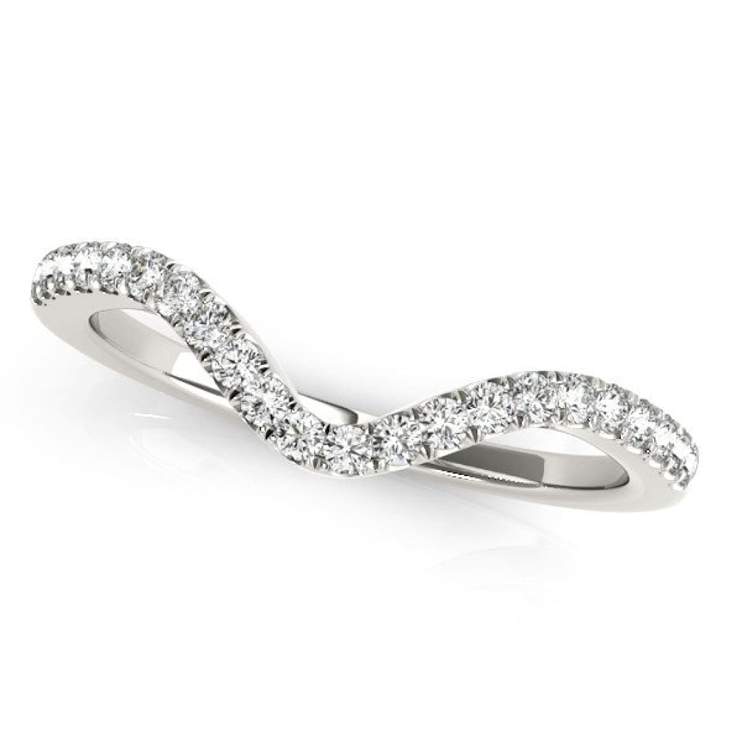 14k White Gold Wavy Design Round Diamond Wedding Ring (1/6 cttw) | Richard Cannon Jewelry