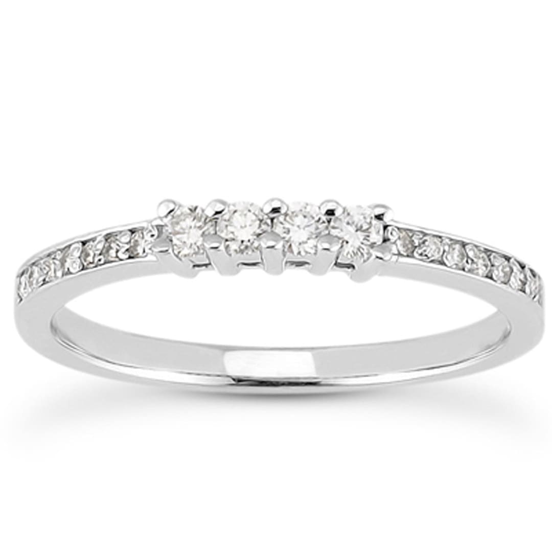 14k White Gold Wedding Band with Pave Set Diamonds and Prong Set Diamonds | Richard