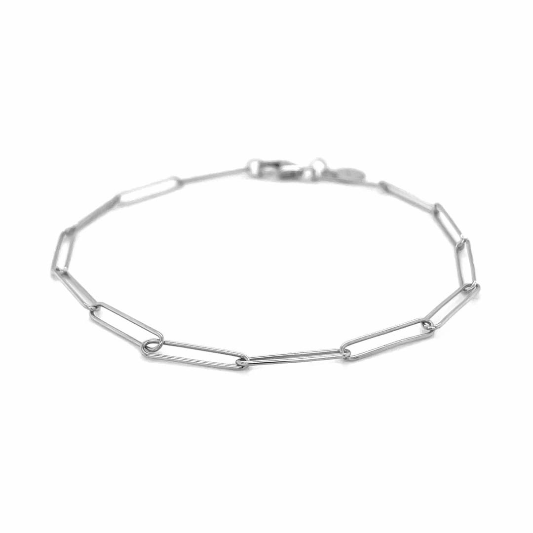 14k White Gold Wire Paperclip Bracelet (2.7mm) | Richard Cannon Jewelry