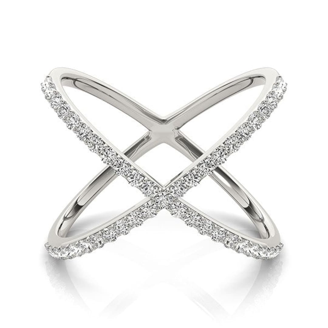 14k White Gold X Style Thin Ring with Diamonds (1/2 cttw) | Richard Cannon Jewelry