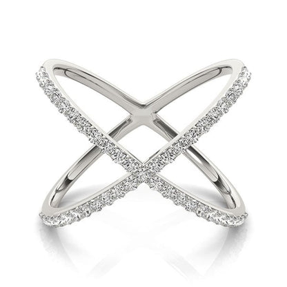 14k White Gold X Style Thin Ring with Diamonds (1/2 cttw) | Richard Cannon Jewelry