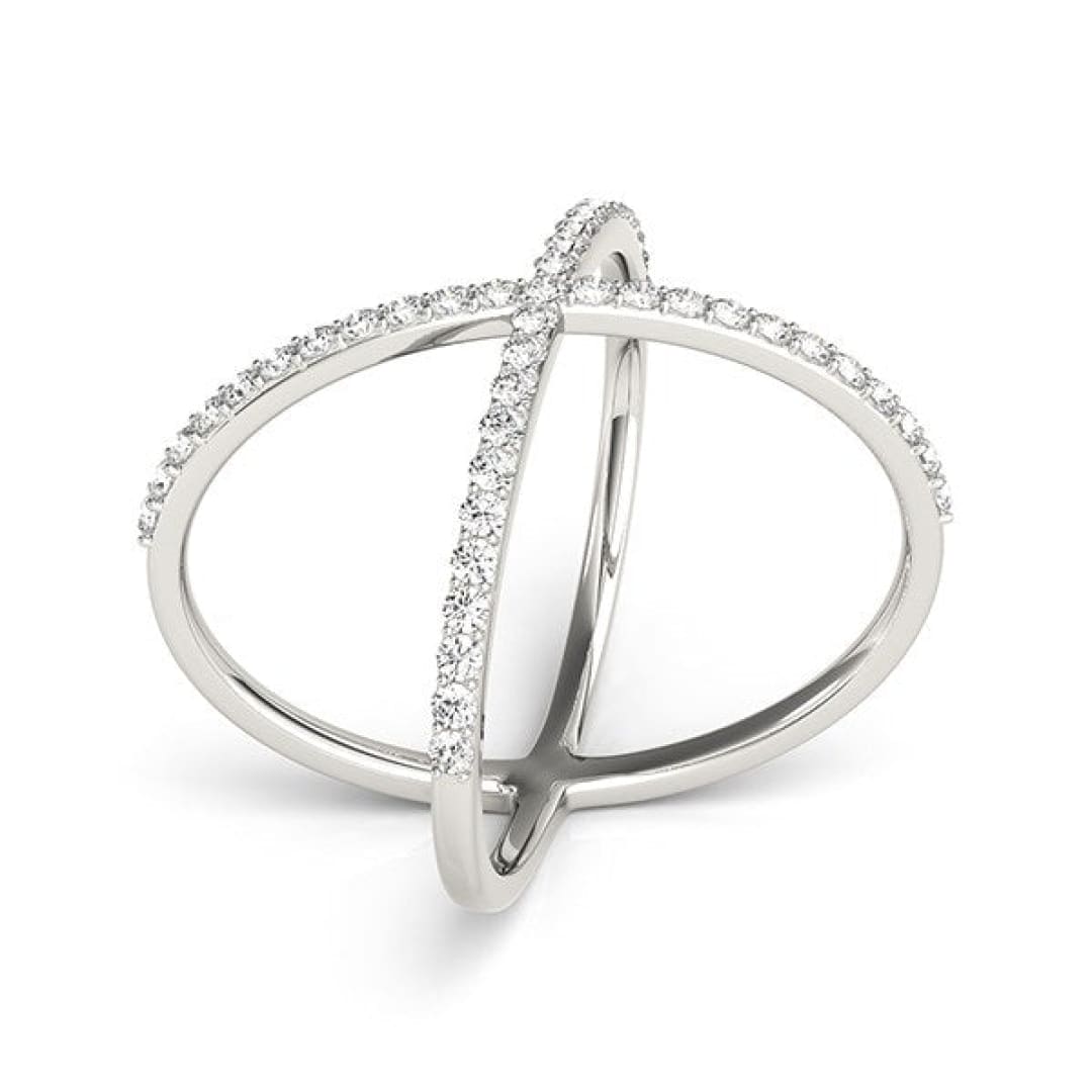 14k White Gold X Style Thin Ring with Diamonds (1/2 cttw) | Richard Cannon Jewelry