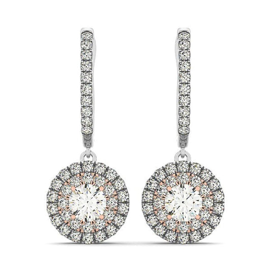 14k White And Rose Gold Drop Diamond Earrings with a Halo Design (3/4 cttw) | Richard