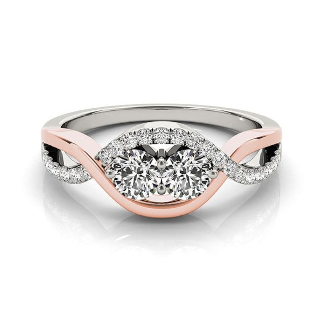 14k White And Rose Gold Infinity Style Two Stone Diamond Ring (5/8 cttw) | Richard Cannon