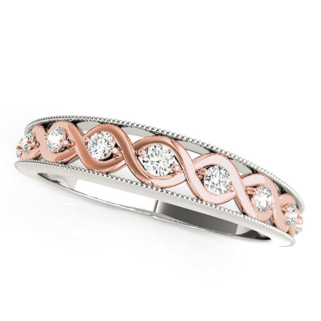 14k White And Rose Gold Infity Diamond Wedding Band (1/8 cttw) | Richard Cannon Jewelry