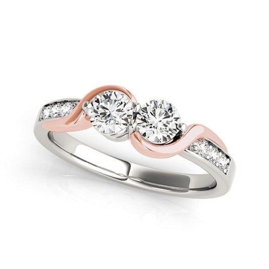 14k White And Rose Gold Round Two Diamond Curved Band Ring (5/8 cttw) | Richard Cannon