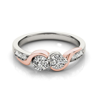 14k White And Rose Gold Round Two Diamond Curved Band Ring (5/8 cttw) | Richard Cannon