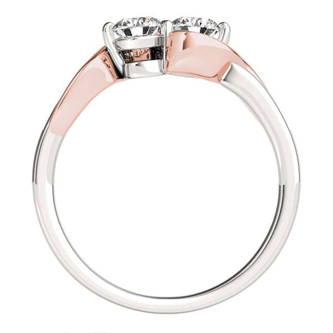 14k White And Rose Gold Round Two Diamond Curved Band Ring (5/8 cttw) | Richard Cannon