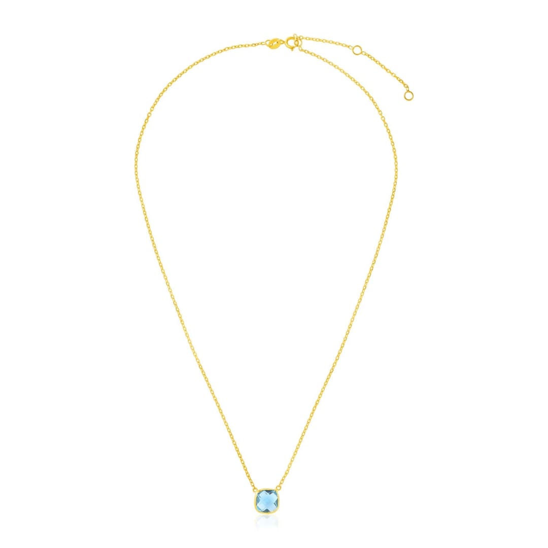 14k Yellow Gold 17 inch Necklace with Cushion Blue Topaz | Richard Cannon Jewelry