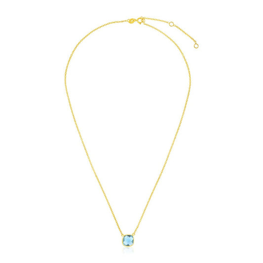 14k Yellow Gold 17 inch Necklace with Cushion Blue Topaz | Richard Cannon Jewelry