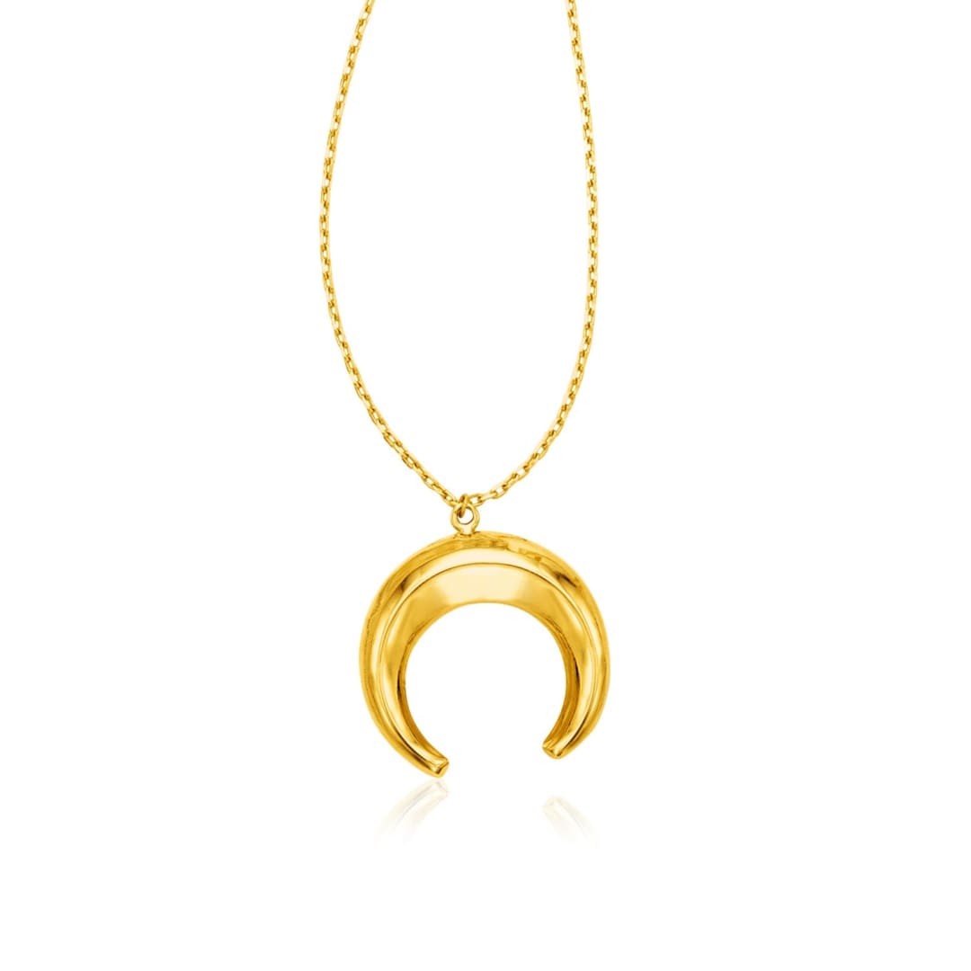 14k Yellow Gold 17 inch Necklace with Domed Moon Motif Pendant | Richard Cannon Jewelry