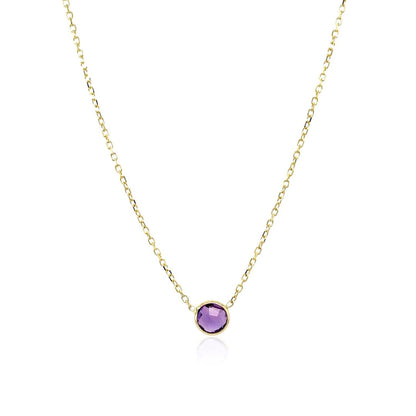 14k Yellow Gold 17 inch Necklace with Round Amethyst | Richard Cannon Jewelry