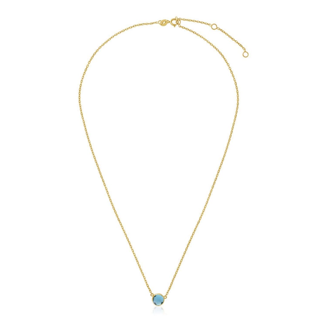 14k Yellow Gold 17 inch Necklace with Round Blue Topaz | Richard Cannon Jewelry