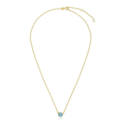 14k Yellow Gold 17 inch Necklace with Round Blue Topaz | Richard Cannon Jewelry