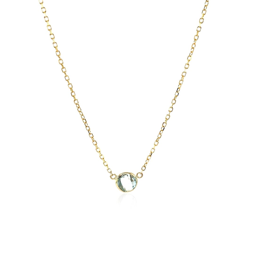 14k Yellow Gold 17 inch Necklace with Round Blue Topaz | Richard Cannon Jewelry