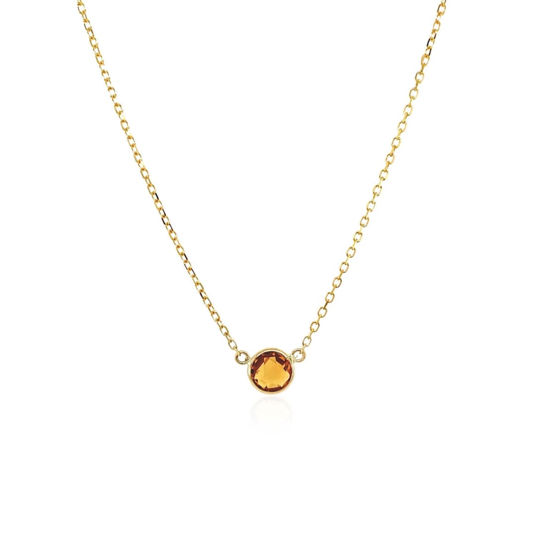 14k Yellow Gold 17 inch Necklace with Round Citrine | Richard Cannon Jewelry