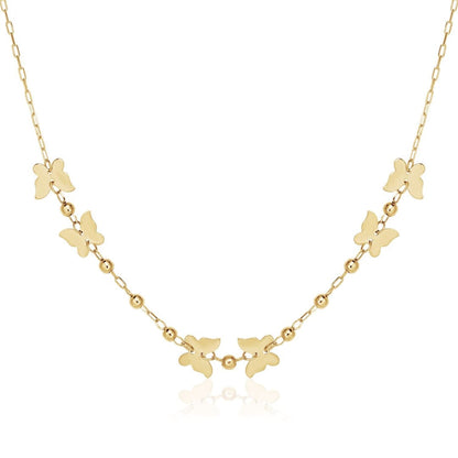 14k Yellow Gold 18 inch Necklace with Polished Butterflies and Beads | Richard Cannon