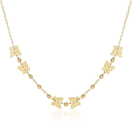 14k Yellow Gold 18 inch Necklace with Polished Butterflies and Beads | Richard Cannon