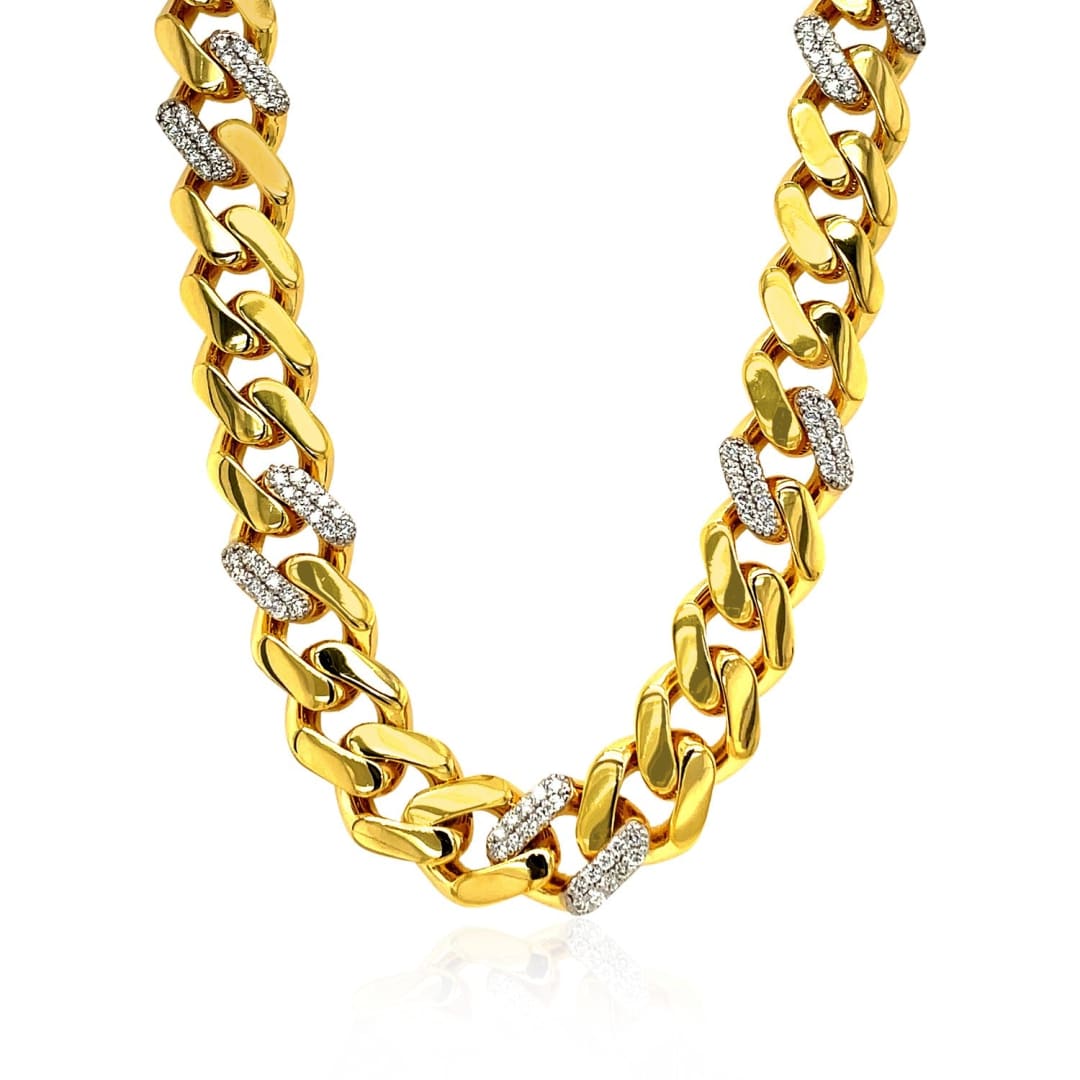 14k Yellow Gold 18 inch Polished Curb Chain Necklace with Diamonds | Richard Cannon