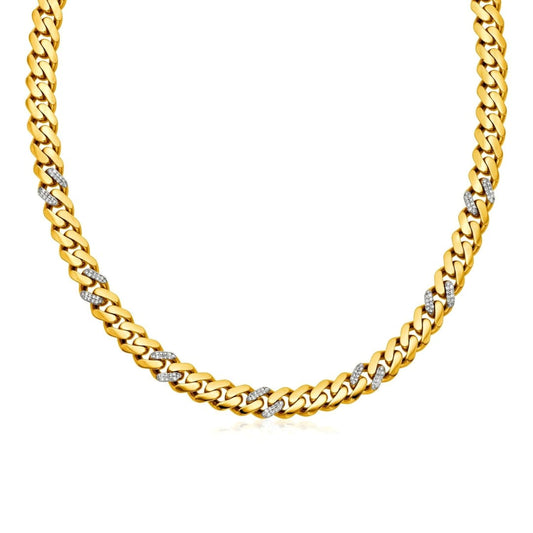 14k Yellow Gold 18 inch Polished Curb Chain Necklace with Diamonds | Richard Cannon