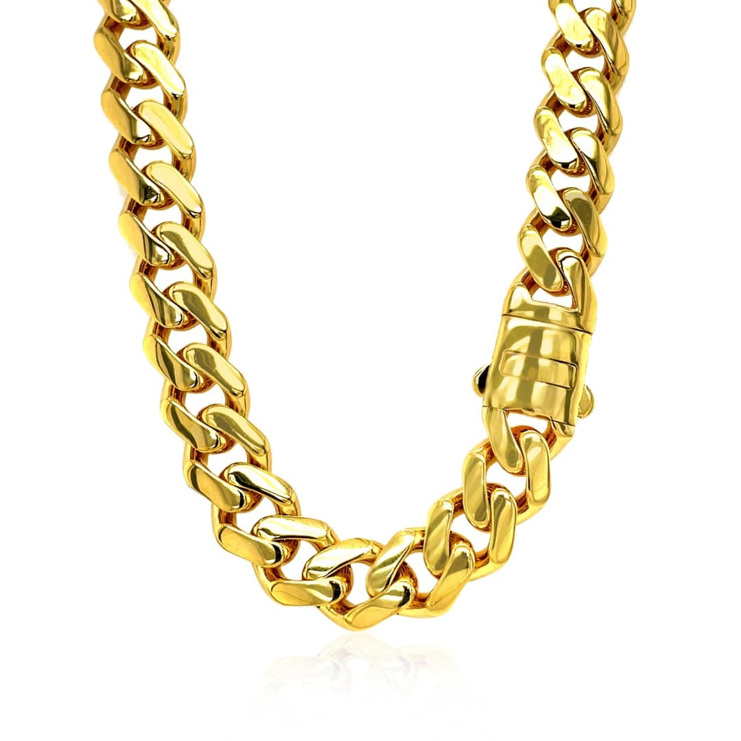 14k Yellow Gold 18 inch Polished Curb Chain Necklace with Diamonds | Richard Cannon